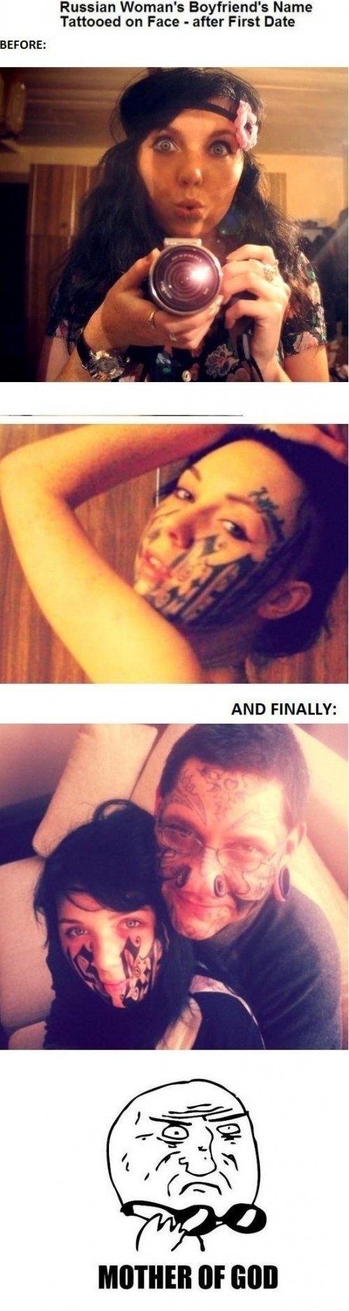 A Russian Woman Tattooed Her Boyfriends Name On Her Face After Their First Date!