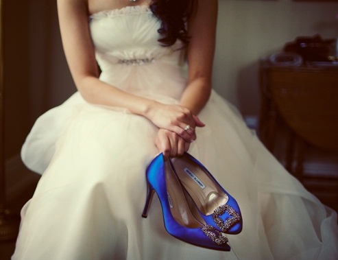 blue high heel shoes
