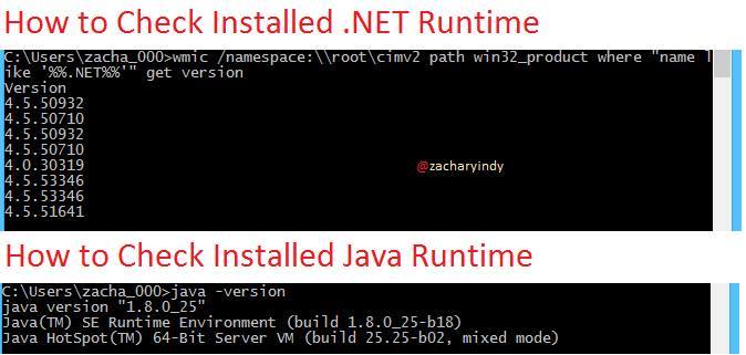 How to check installed .NET and JAVA Runtime