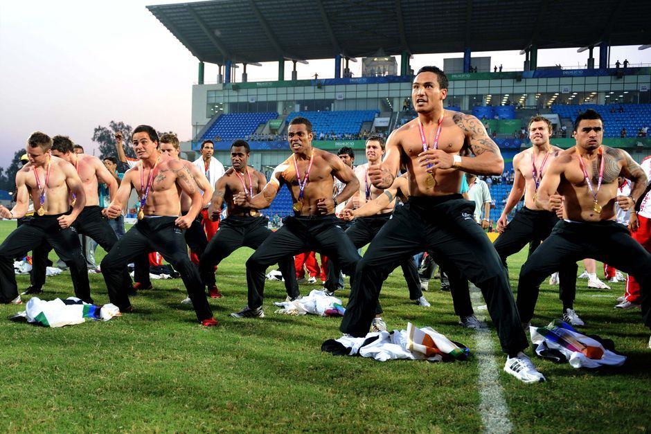 The New Zealand rugby sevens team performs 