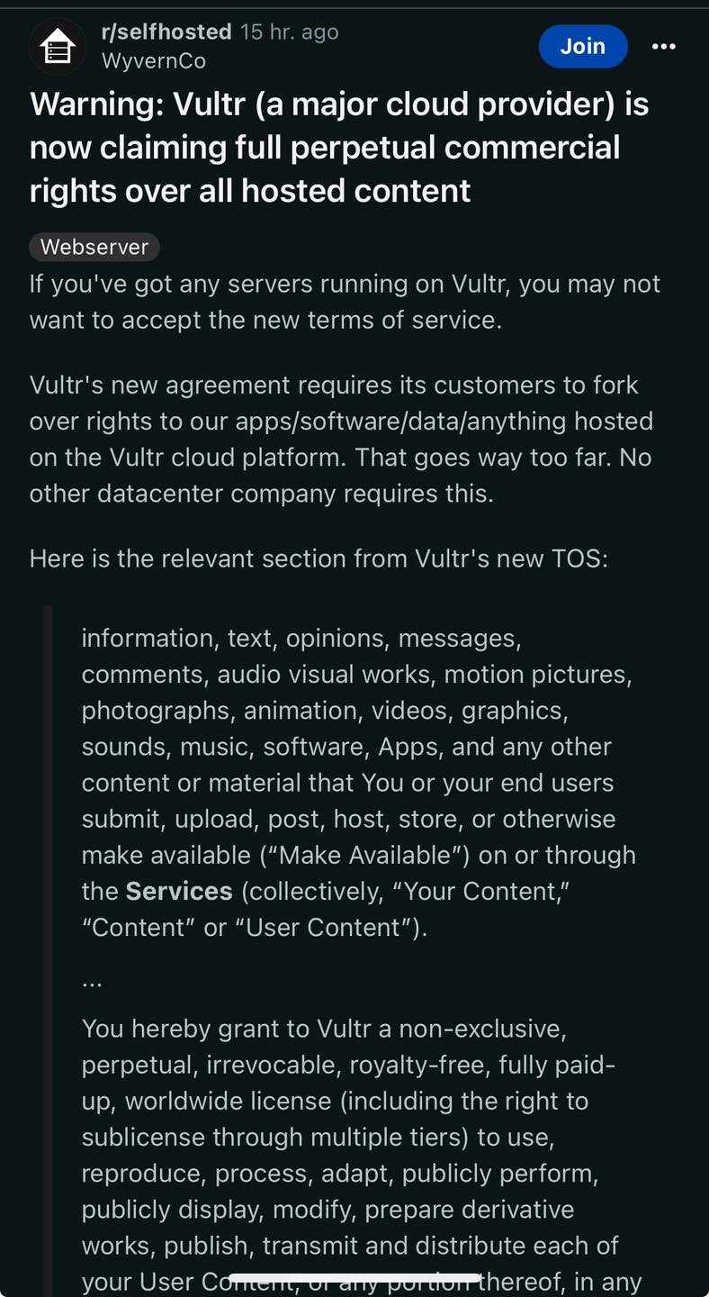 Vultra is now claiming full perpetual commercial rights over all hosted content